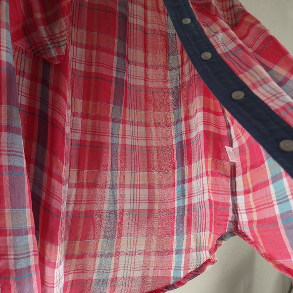 SANDRA INGRISH Sz 14W Women's 100% Cotton Button-up Plaid Long sleeve Shirt Top - Picture 11 of 13